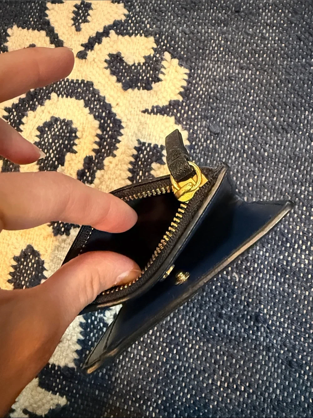 Tory Burch navy Leather Zip Card Wallet with Gold Logo